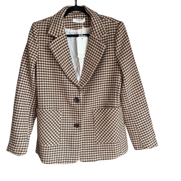Commense Brown Cream Oversized Houndstooth Blazer Size M Preppy Academia Classic - Picture 2 of 16